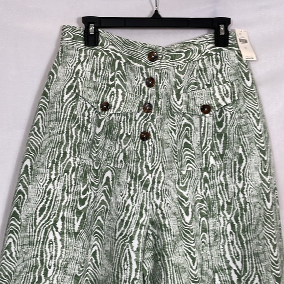 Anthropologie Pants NWT Size L Wide Leg Trouser Green Ivory Print - Picture 2 of 15